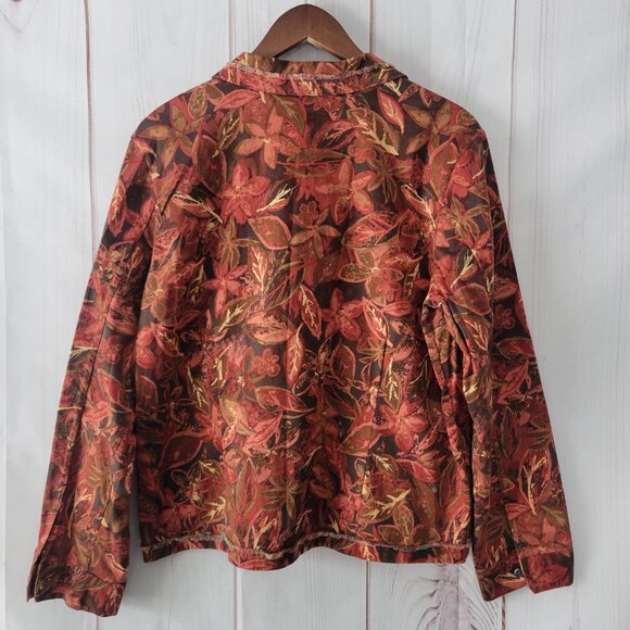 Christopher & Banks Stretch Floral Zip Front Distressed Cotton Blazer Jacket EUC - Picture 3 of 10